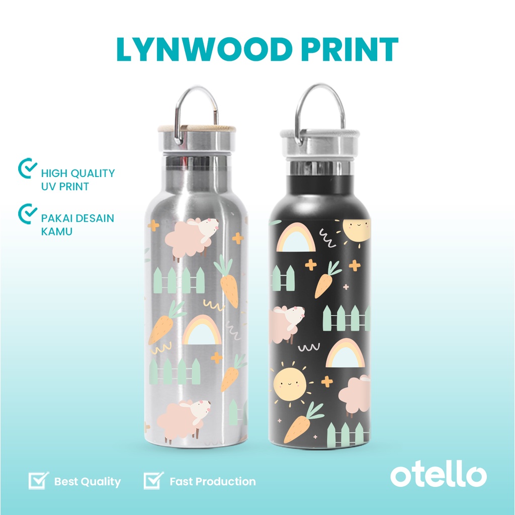 Otello - Tumbler Custom Print Botol Minum Cetak Gambar Foto Termos Lynwood Kayu Tumblr Tutup Bambu 500 ml