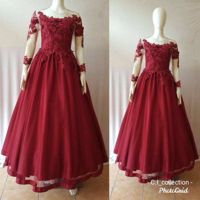 Kebaya Gaun Merah Maroon