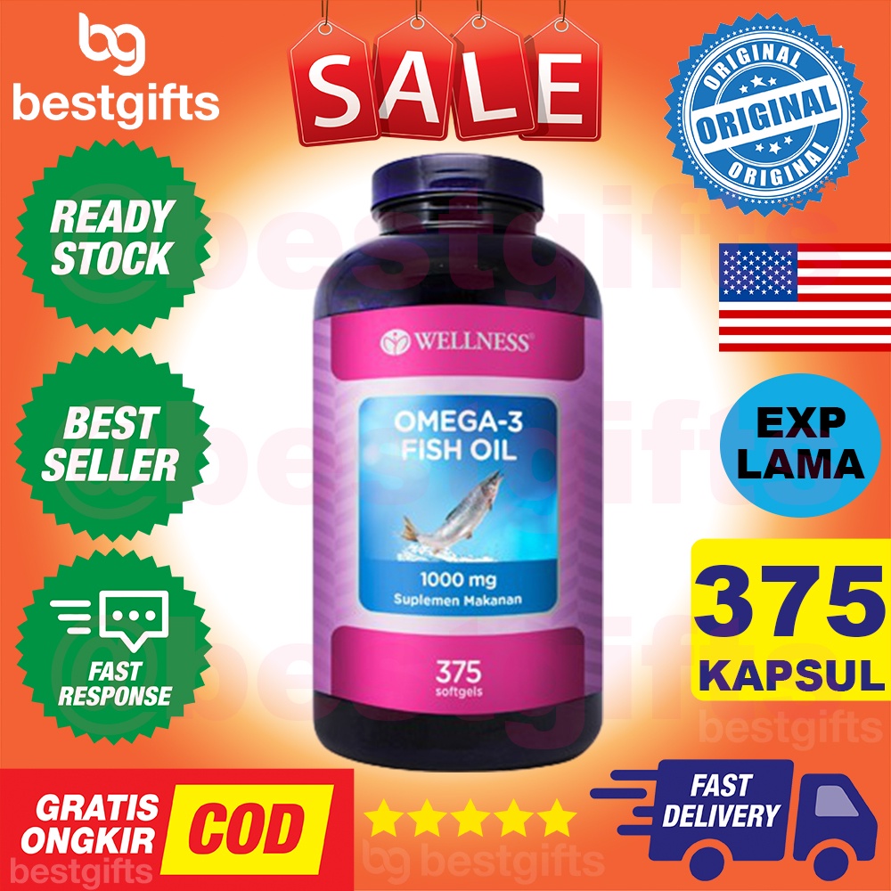 WELLNESS OMEGA 3 1000 MG 1000MG FISH SALMON OIL KOLESTEROL MINYAK IKAN - 375 KAPSUL SOFTGELS