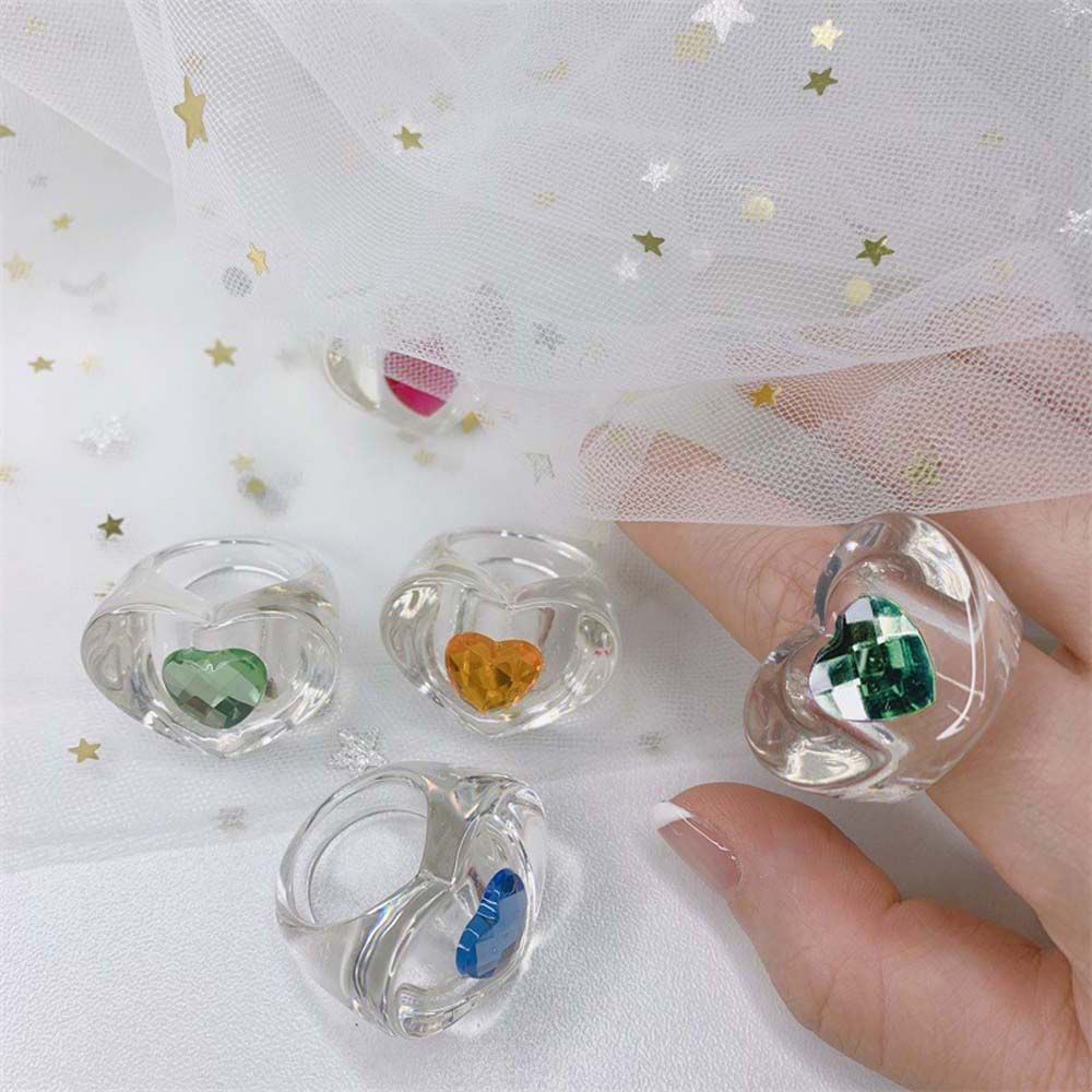 Needway  Geometric Finger Rings Funny Fashion Jewelry Resin Ring Women Transparent Love Korean Personality Girls Acrylic/Multicolor