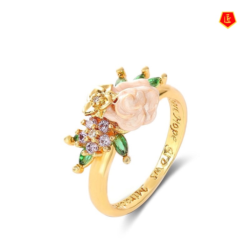 [Ready Stock]New Creative Inlaid Diamond Flower Ring Exquisite Fashion