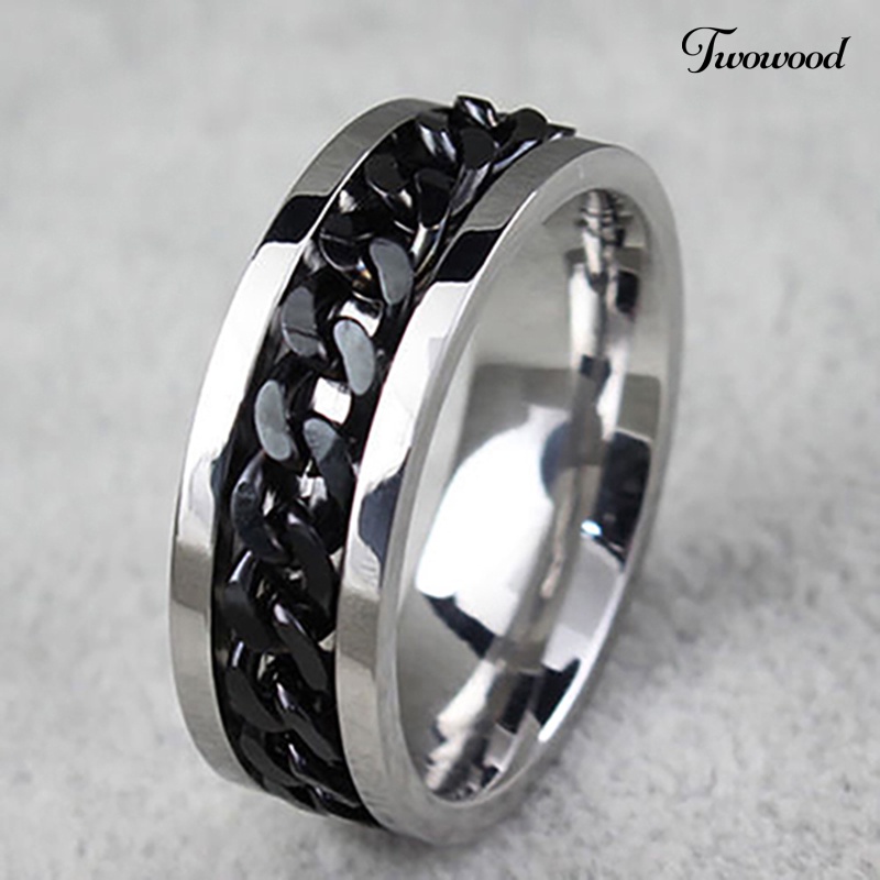 Cincin Rantai Bahan Stainless Steel Gaya Punk Untuk Pria Dan Wanita