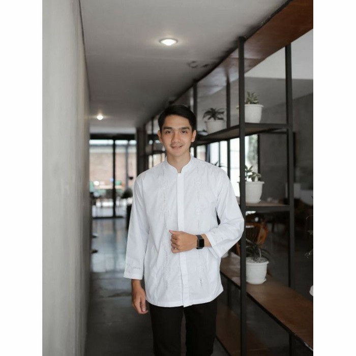 Baju koko Pria Dewasa Remaja baju koko kerancang padang tangan panjang - Putih M original lebaran im