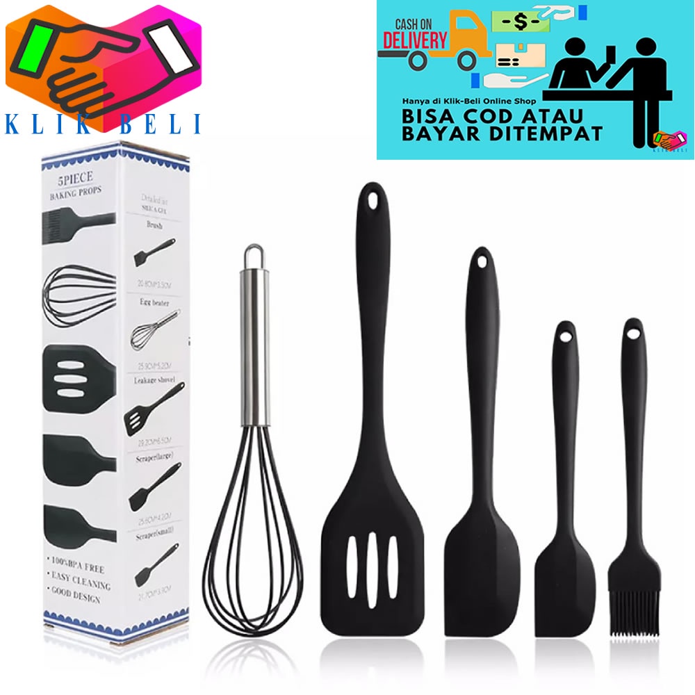 Set Alat Masak Spatula Silicone Sutil Silikon Tahan Panas Isi 5 Pcs