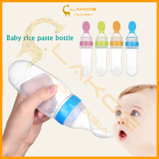 Image of LAKOE Sendok Makan Bayi Botol Dot SIlikon Praktis Silicone Baby Spoon Dispenser