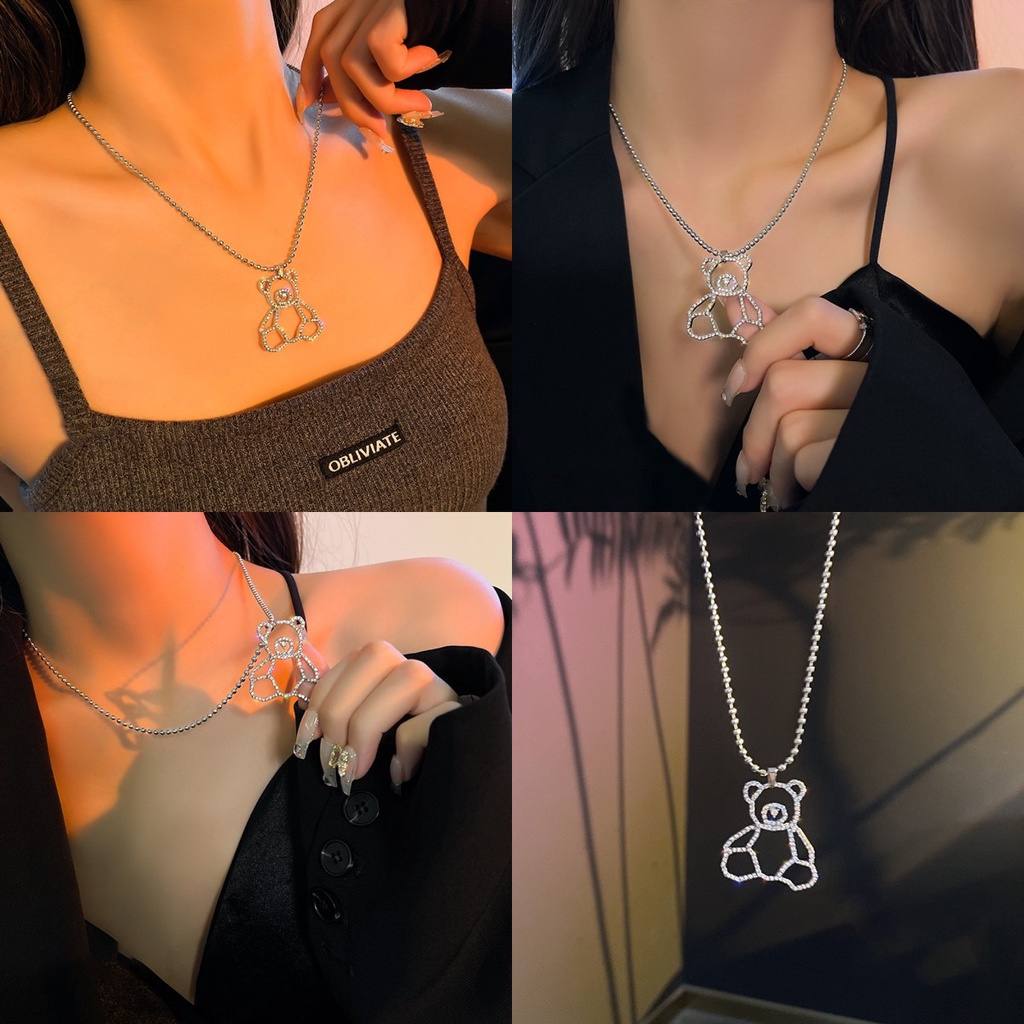 【COD Tangding】Kalung Rantai Desain Beruang Gaya Hip Hop Untuk Pria Dan Wanita