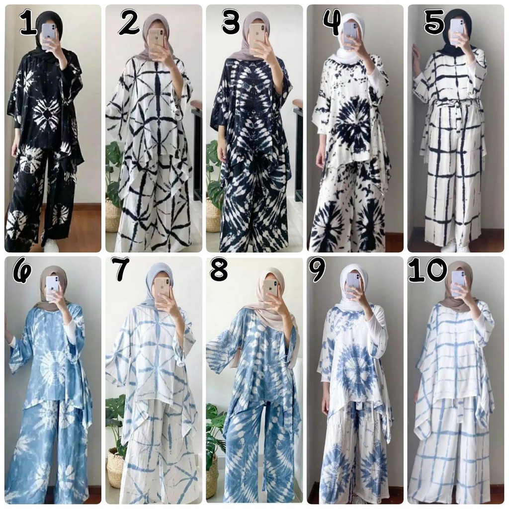 JUMBO SET LD 130 MOTIF SHIBORI RAYON ONE SET WARNA HITAM BIRU PUTIH