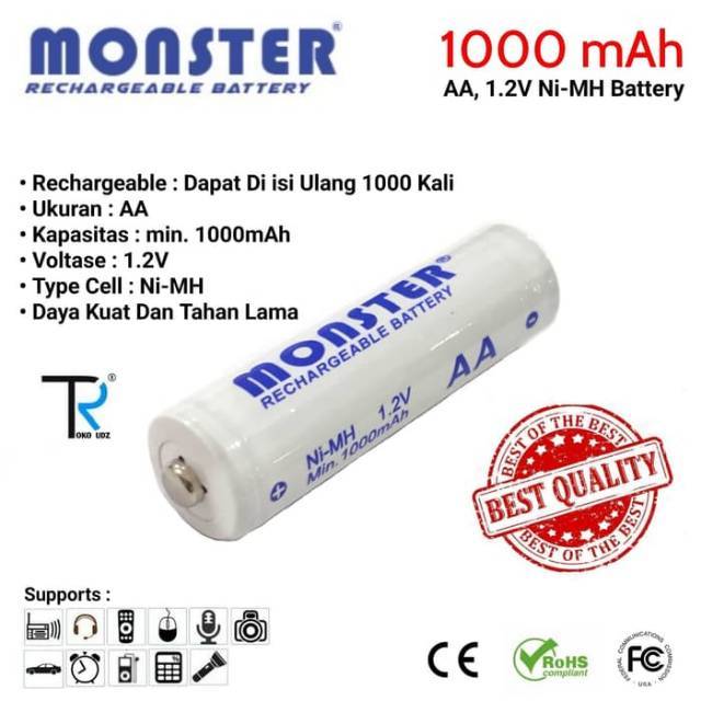 Dynamax AA / Monster AA Rechanger Ni-MH Baterai A2 1.2v min1000mAh