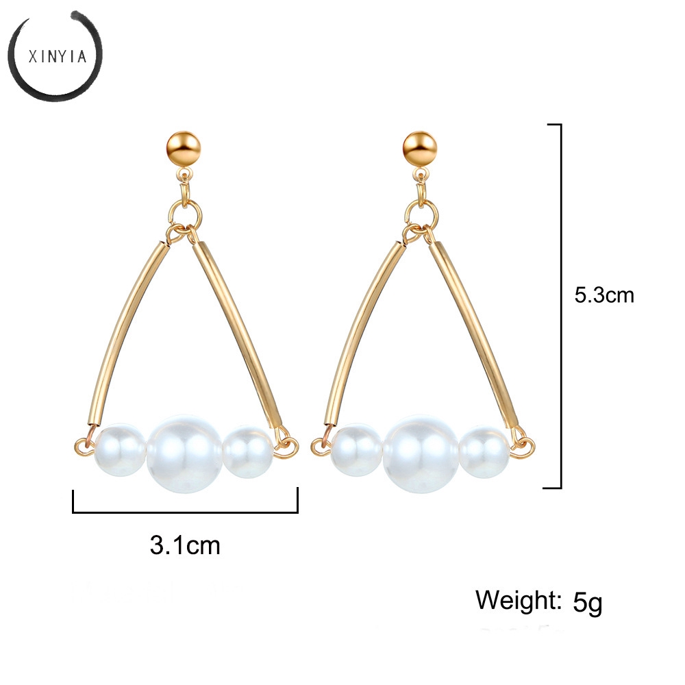 [Bayar Di Tempat] Anting Mutiara Geometris Segitiga