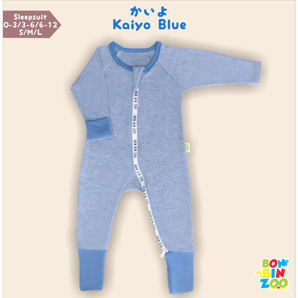Bonbinzoo Granit Sleepsuit Zipper Jumpsuit Bayi 0-12 Bulan-Kaiyo Blue