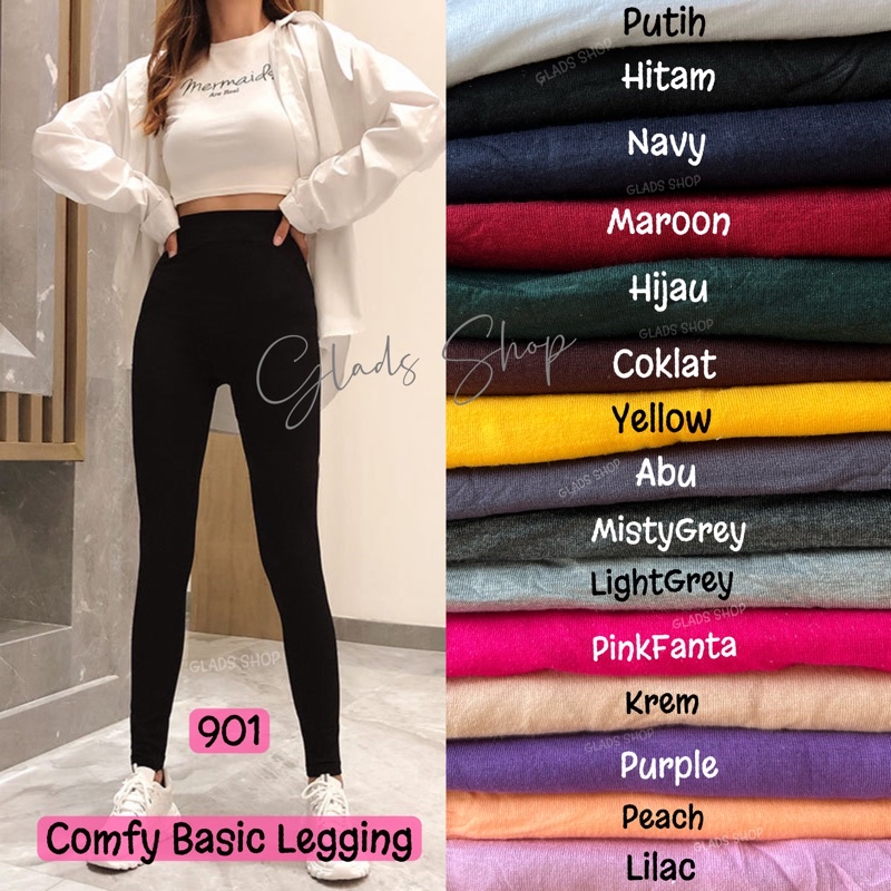 901 • Legging Basic Import • Polos Panjang HW • Legging Polos Murah • Bumil • Fashion Wanita