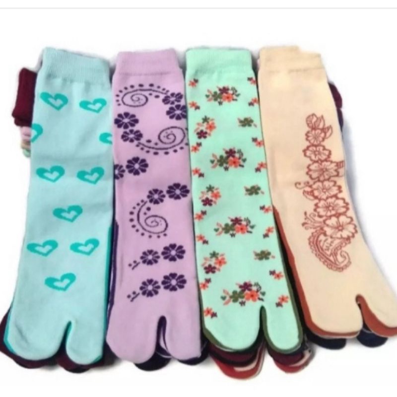 Grosir !! ( 12 pasang ) kaos kaki jempol motif warna wanita muslimah dewasa bahan tebal adem LEMBUT