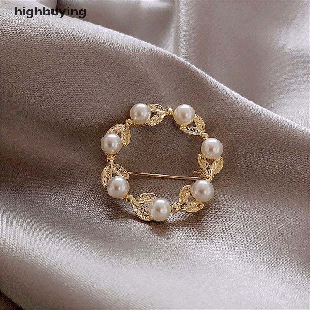 Hbid Bros / Pin Wanita Desain Lingkaran + Daun Hias Mutiara Gaya Trendy / Elegan Untuk Pesta / Hadiah