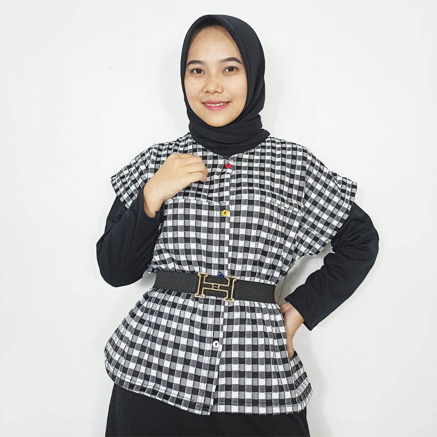 JEJE VEST SET KOTAK INNER DRESS HITAM DENGAN BELT CANTIK GL FASHION