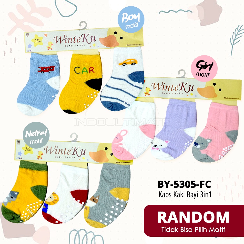 3in1 Kaos Kaki Bayi BY-5305-FC Newborn 6-12 Bulan ANTI SLIP Kaos Kaki Bayi  Kaos Kaki Motif Kaos Kaki Karakter Baby Sock Sarung kaki Bayi Perempuan Laki-Laki Pelindung Kaki Bayi Penghangat kaki bayi Aksesoris Pakaian Bayi Aksesoris Sepatu bayi