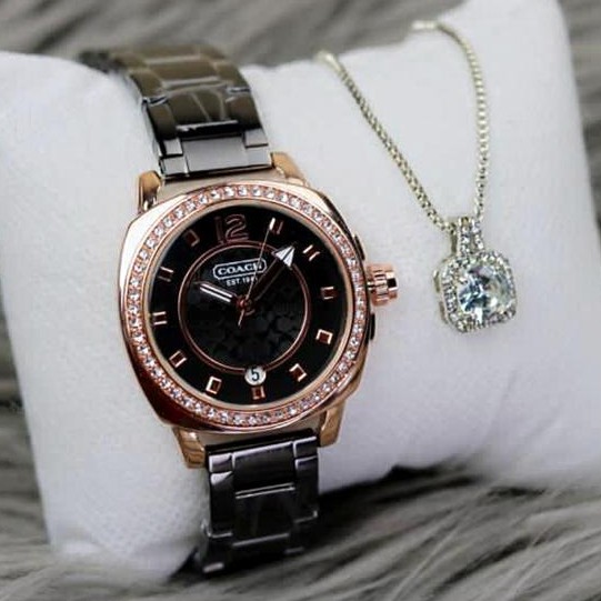 JAM TANGAN WANITA COACH MATA TGL AKTIF Fre kalung TY1023