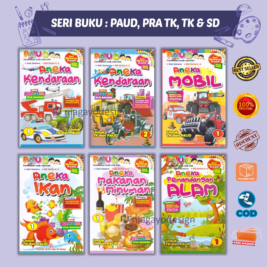  Buku  Anak  Seri Mewarnai Kreatif Aneka Ikan Kendaraan 