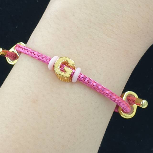 gelang tali dengan liontin huruf G emas asli 16K