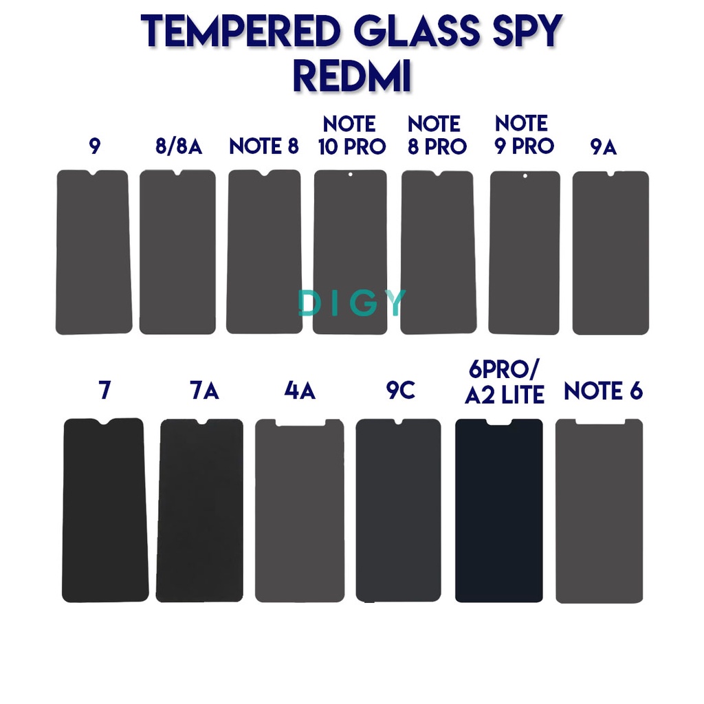 Tempered Glass Anti SPY REDMI 4A 6 PRO 7A 8 8A 9T 9C NOTE 5 NOTE 6 Anti Gores Kaca Full Hitam