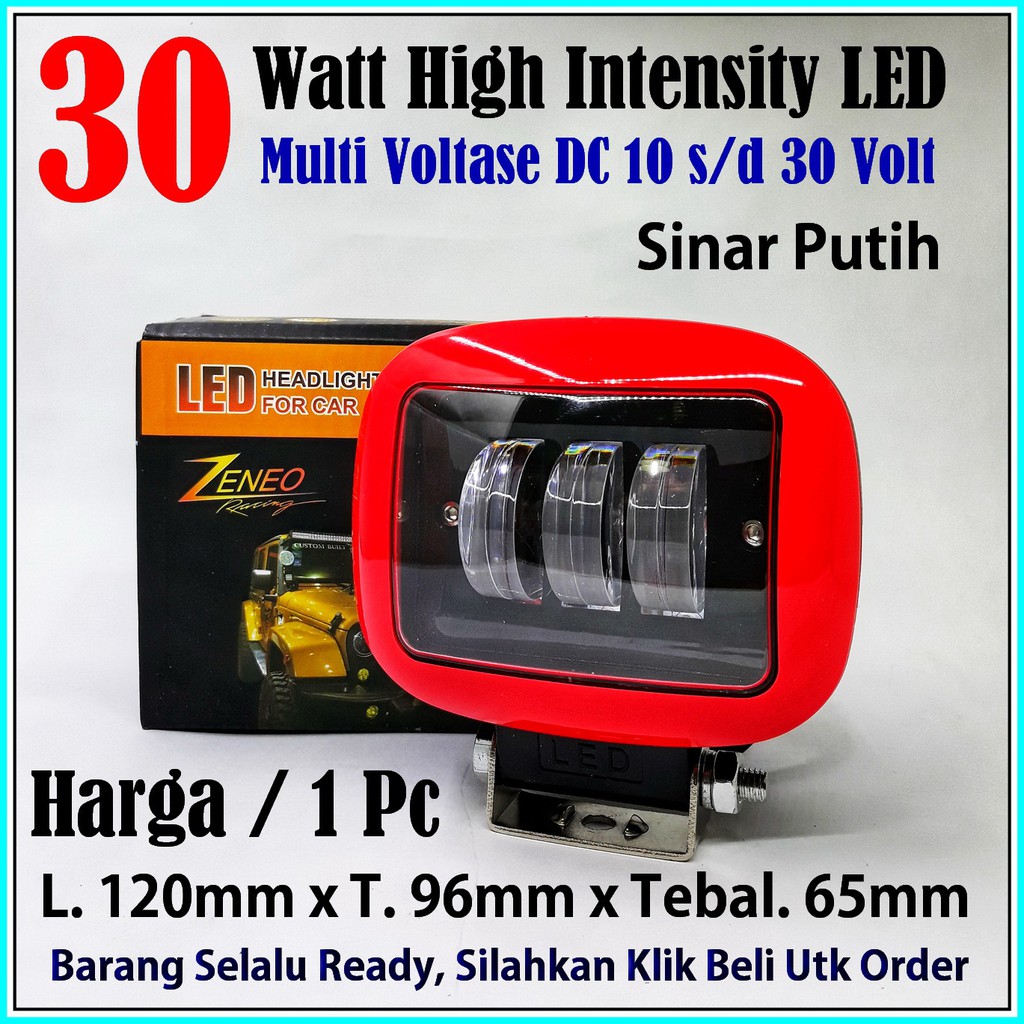Lampu sorot tembak LED 30 watt oval 12 volt 24 volt – casing merah