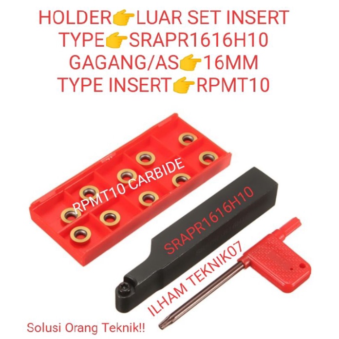 HOLDER BUBUT SET PISAU SRAPR1616H10 SET INSERT RPMT10 PORTING BUBUT  GAGANG PISAU BUBUT SET PISAU BU