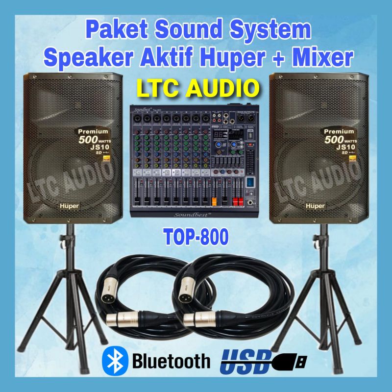 PAKET SOUND SYSTEM SPEAKER AKTIF HUPER JS 10 + MIXER SOUNDBEST TOP 800 / PAKET SOUND OUTDOOR 15 INC
