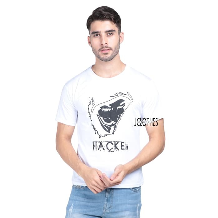 Kaos Pria / Kaos Distro / Kaos Cowo Hacker - Putih