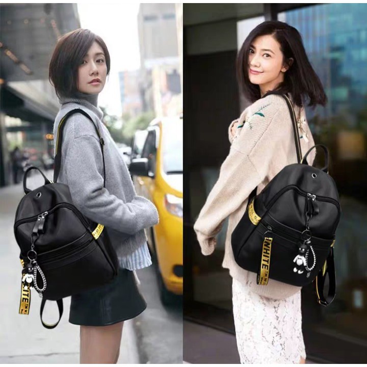 &quot;aurabagss&quot; - Tas Wanita Tas Ransel Wanita Semi Import Water Proof Backpack Wanita Hitam Motif Like This Korea Multifungsi Bisa Buat Tas Sekolah Kuliah &amp; Kerja