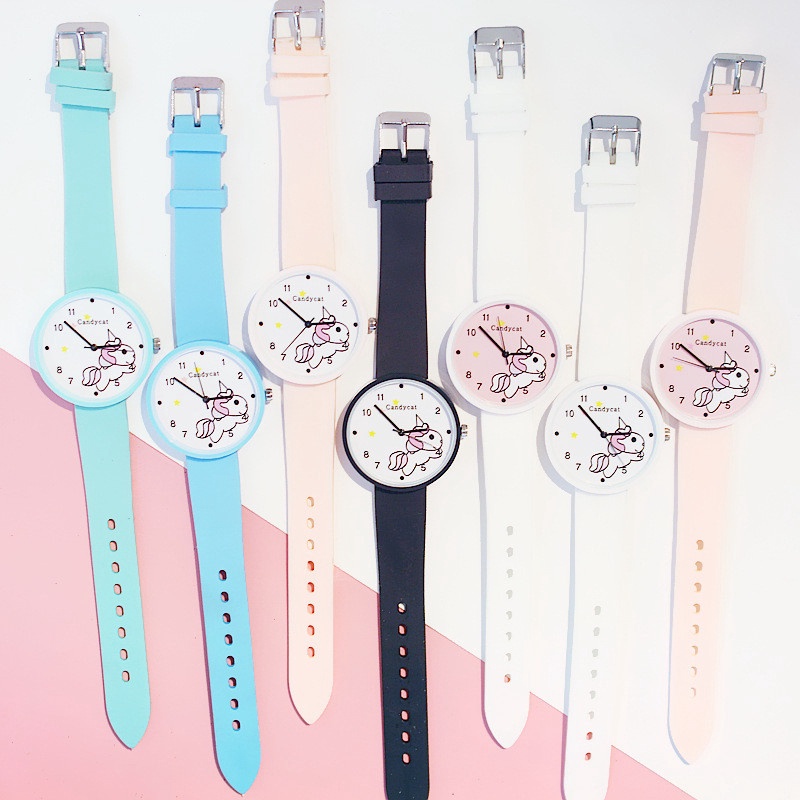 ✅COD Jam Tangan Wanita Woman Watch Unicorn Candy Color Quartz Table Harajuku Silicone Fashion Watch