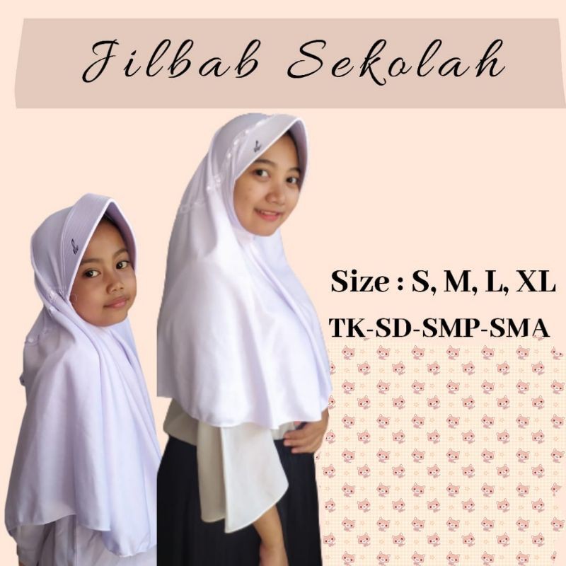 jilbab sekolah type hemy (pita serut di atas)