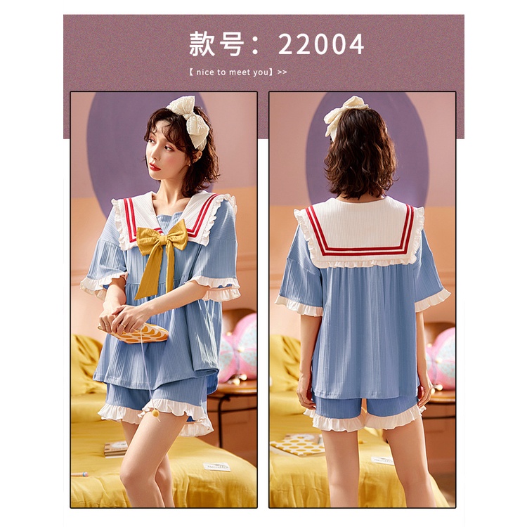 MR-05 set piyama sailor baju tidur wanita lengan pendek renda lolita import korea jepang