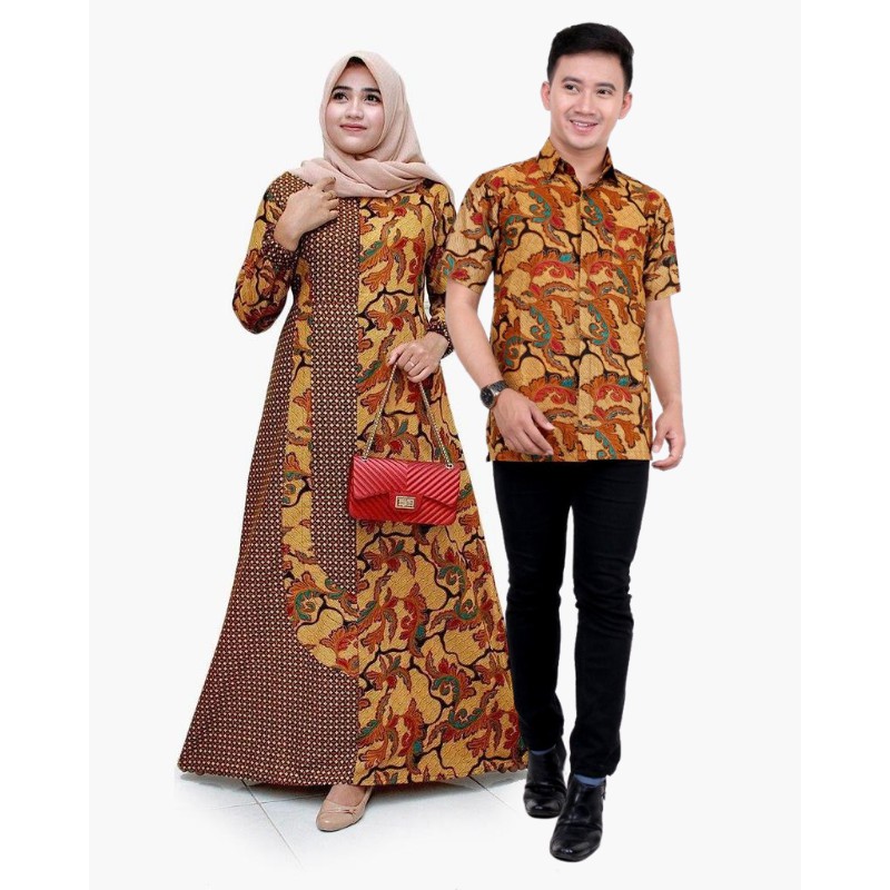 Batik Couple Gamis batik Maura Sania Ruffle ori Ndoro jowi DNT Size M L XL All Size-1