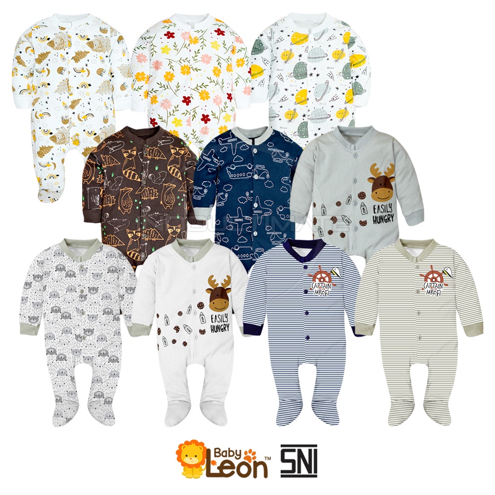 1 Pcs BABY LEON Jumpsuit Bayi Kaki Tertutup Lengan Panjang Jumper Bayi Laki-Laki Newborn Baju Bayi Laki-Laki Baby Sleepsuit BC-072 Baju Tidur Bayi Jumpsuit Panjang Kaki Tutup Pakaian Bayi