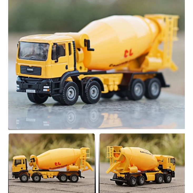 Diecast Truck KDW Cement Mixer Miniatur Alat Berat Truk Molen Diecast Kaidiwei Skala 1:50