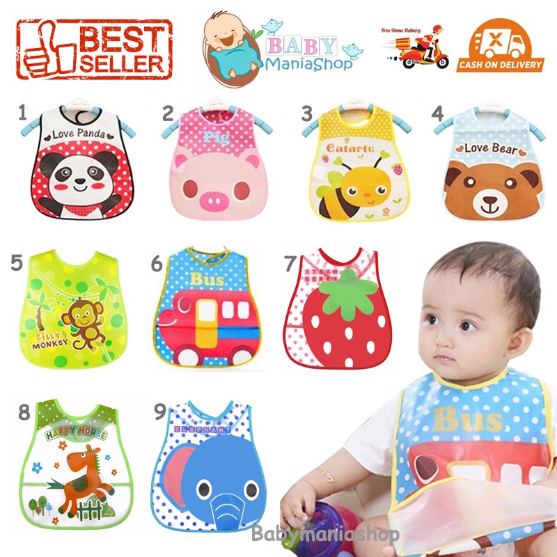 SLABER PLASTIK Celemek Bayi Bib Slabber Plastic Tatak iler Apron Alas Makan WATERPROOF Babymaniashop