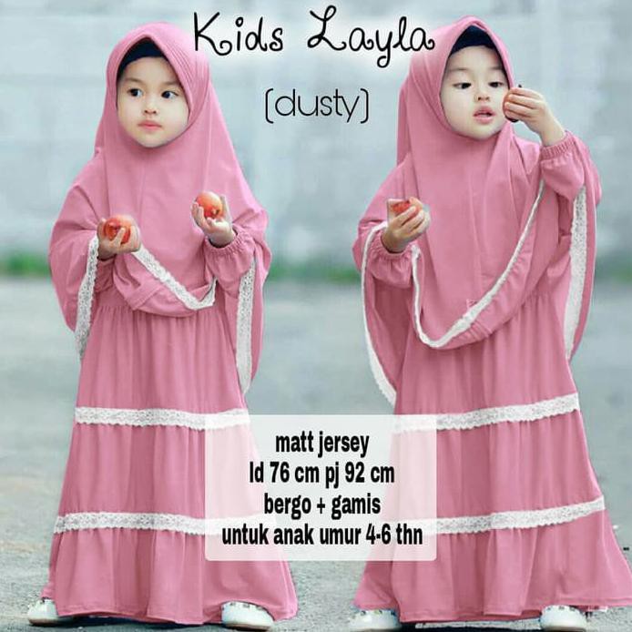 KIDS LAYLA/SETELAN BAJU MAXI ANAK+BERGO/SET DRESS GAMIS+BERGO ANAK - DUSTY