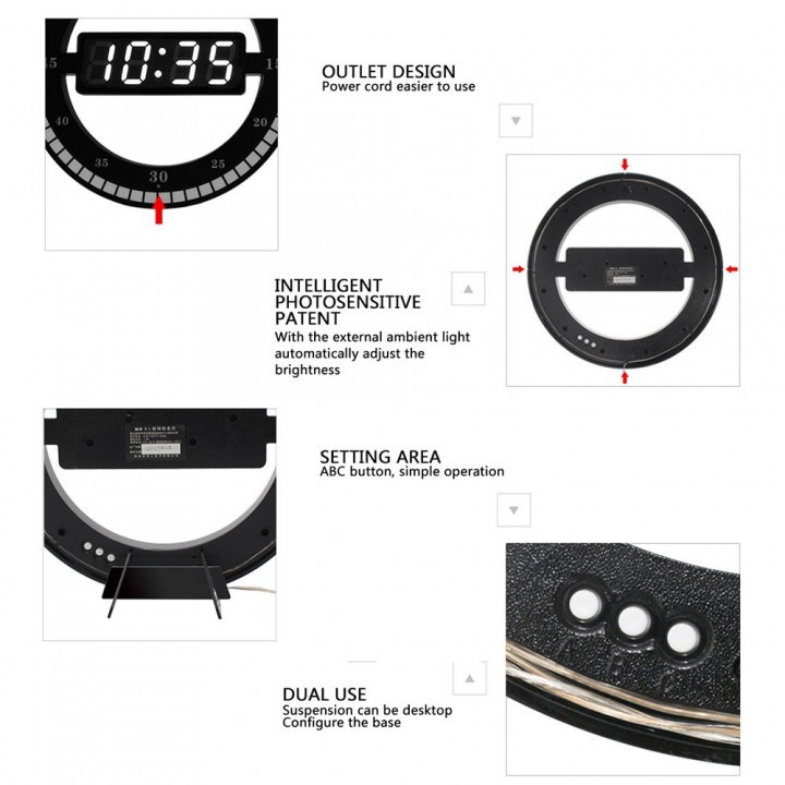 Creative Mute Hanging Wall Clock Digital LED Display - HC-012