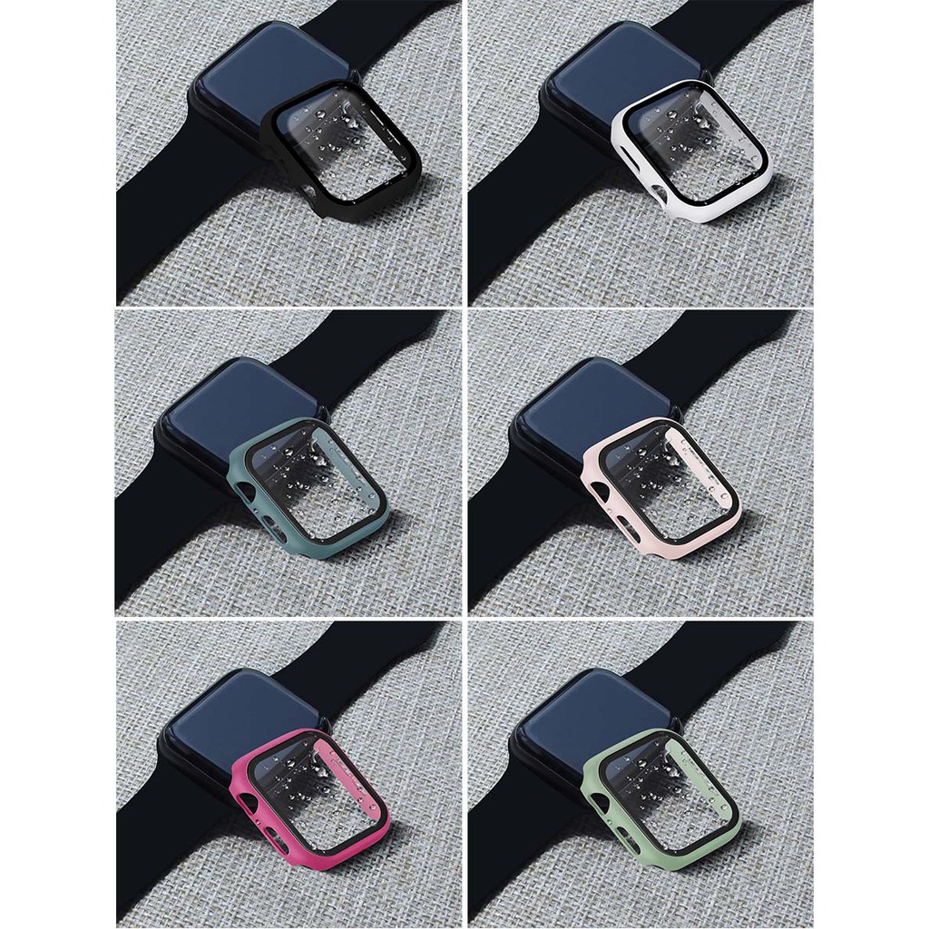 Full Coverage Hard PC Case 44mm 42mm 40mm 38mm Dengan HD Bening Tempered Glass Pelindung Layar Untuk iWatch