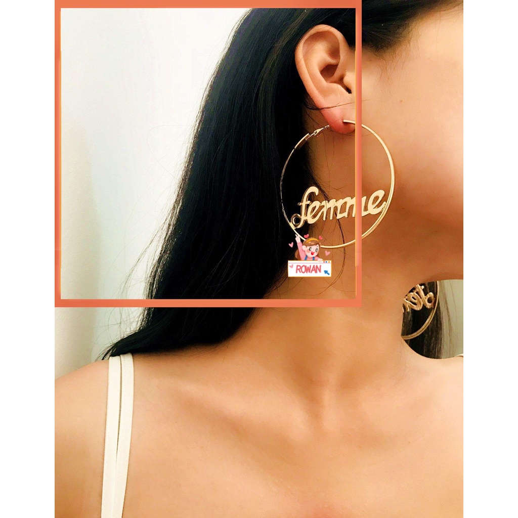 ROW Punk Round Hoop Earrings Gift Hyperbole Femme Baby Letter Gold Hip-hop Jewelry Party Fashion Women Dangle Large Circle