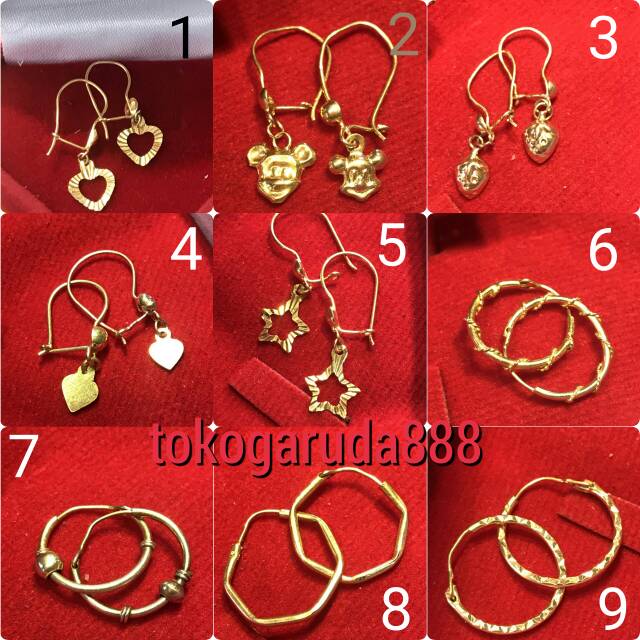 anak dan dewasa emas asli kadar 700 anting 0.5 g gr gram 0.5g 0.5gr 0.5gram bulat gipsy gipsi bintang love hati