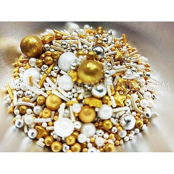 

SPRINKLE GOLD WHITE SILVER ELEGANT MUTIARA BINTANG PEARL SUGAR KUE COKLAT PERMEN EMAS MANIS