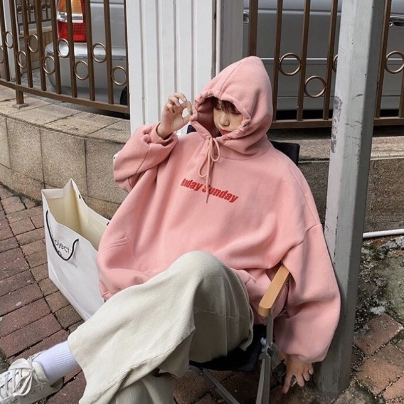 Hoodie MONDAY SUNDAY Vibes (S - XXXXL 5XL 6XL) Jaket Jumper Korean Style OVERSIZE Harajuku Streetwear Fashion Urban BIGSIZE JUMBO Unisex Dusty Pink