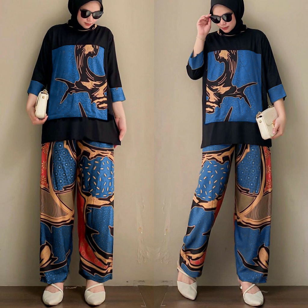 SETELAN RAYON SEMI JUMBO TRIKA ONE  SET ABSTRAK LD 112 CM PIYAMA WANITA