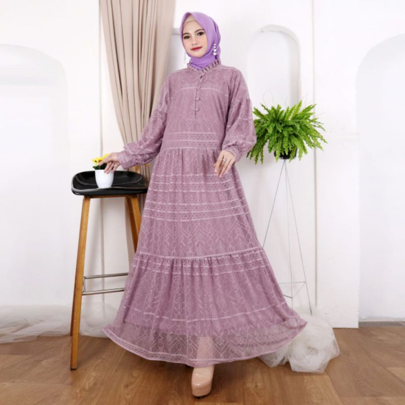 Gamis lesti brukat lengan balon