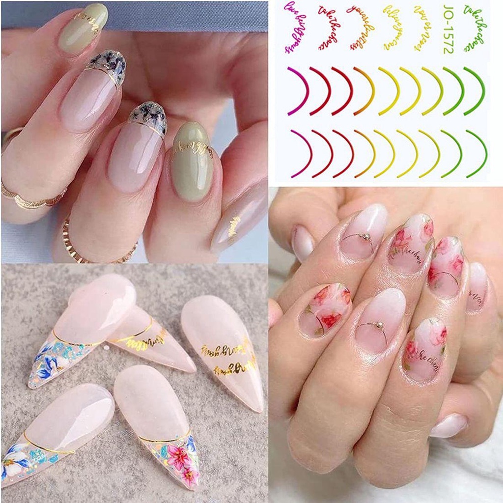 Mxbeauty 3D Stripe Lines Nail Stiker Emas Perak Perekat Diri Hologram laser Wanita Fluorescence DIY Dekorasi Nail Art Nail Art Striping Tape