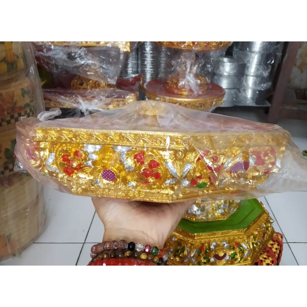 Set Wadah bokor tatakan ukir fiber segi enam diameter 30cm