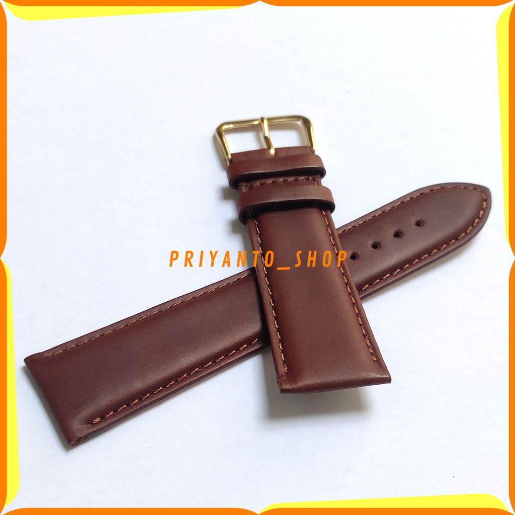 Tali Kulit Jam Tangan Asli 24mm Coklat tua Tipis GT24 Strap Watch Bend