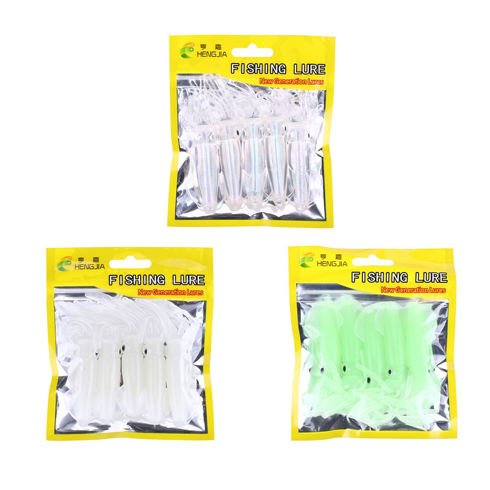 Hengjia 5pcs/Pack Umpan Pancing Soft lure Bentuk Gurita Mata 3d Luminous 10cm 8g Bahan Silikon Silicone Squid Fishing Lures Glow In The Dark For Sea Fishing