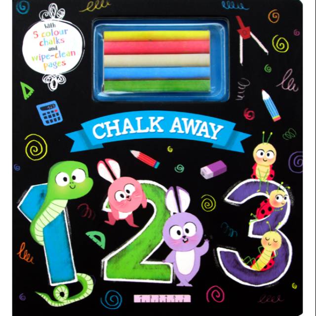 

Chalk Away 123 Board Book with 5 Colour Chalks and Wipe-clean Pages