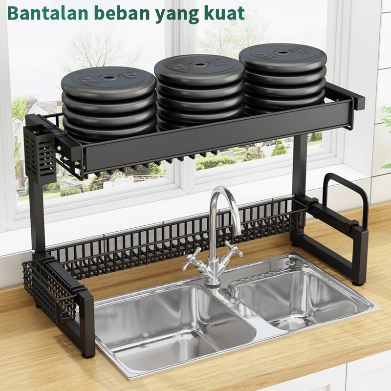 2 Susun Rak Piring Wastafel Dengan Kabinet Rak Wastafel Cuci Piring Rak Piring Stainless Steel Rak Dapur Multifungsi Dengan Aksesoris